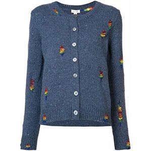 Marc Jacobs Knit Rainbow Beaded Distressed Wool Cardigan